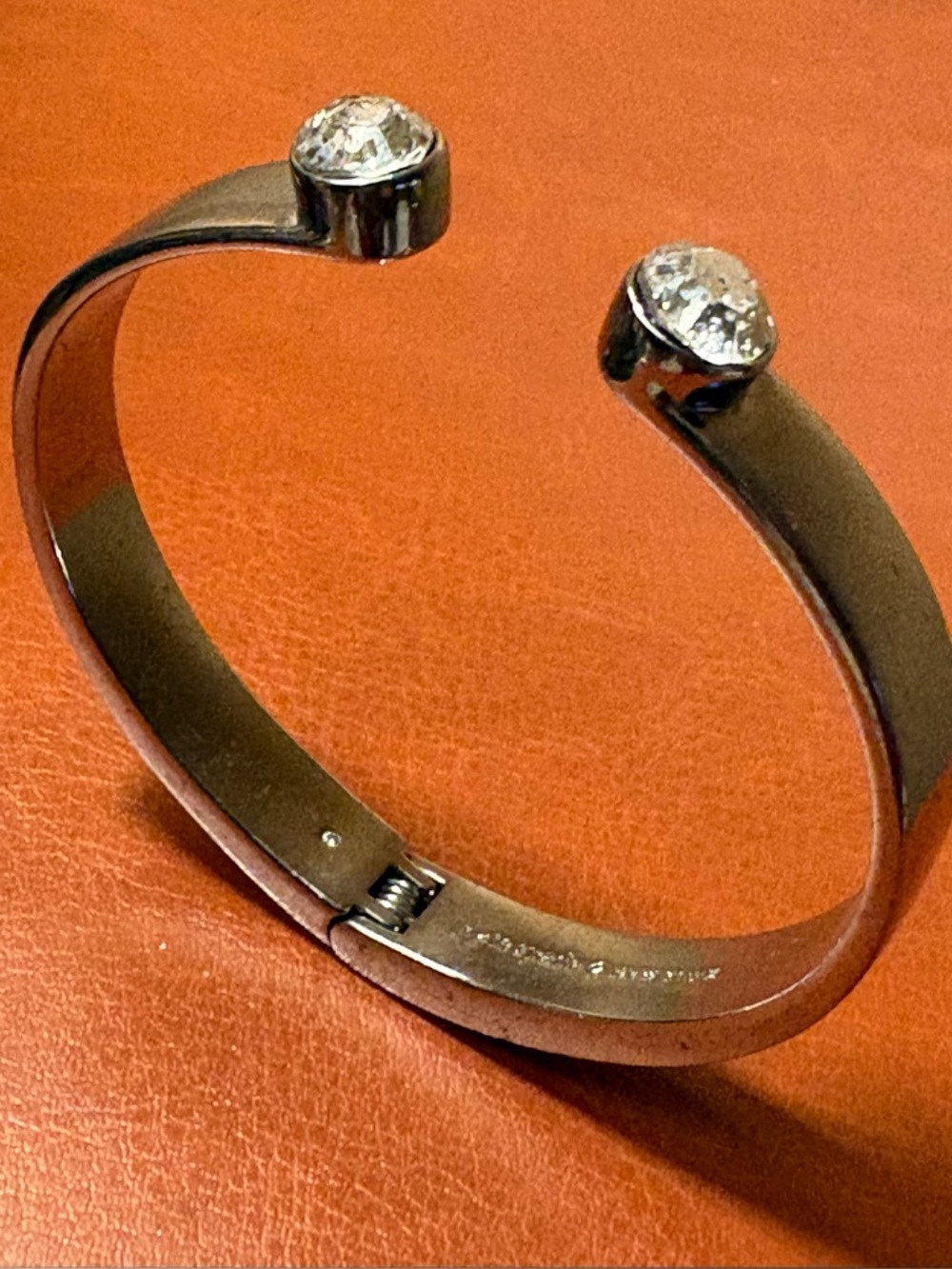 Kate Spade NY Crystal End Hinge Bangle | Minimalist Silver Tone Bracelet